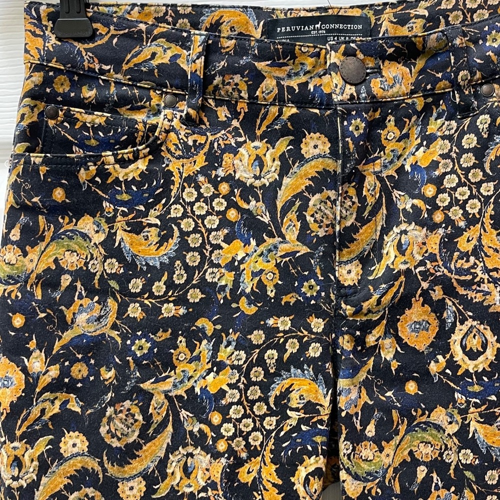 Peruvian Connection Women's Size 4 Lotus Blossom Print Ankle Pant Stretch
